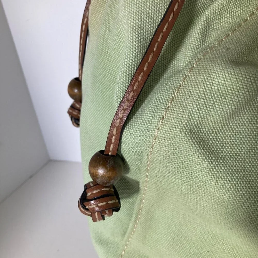 Womens Vintage Fossil‎ Canvas Handbag Leather Handles Green 12 x 15